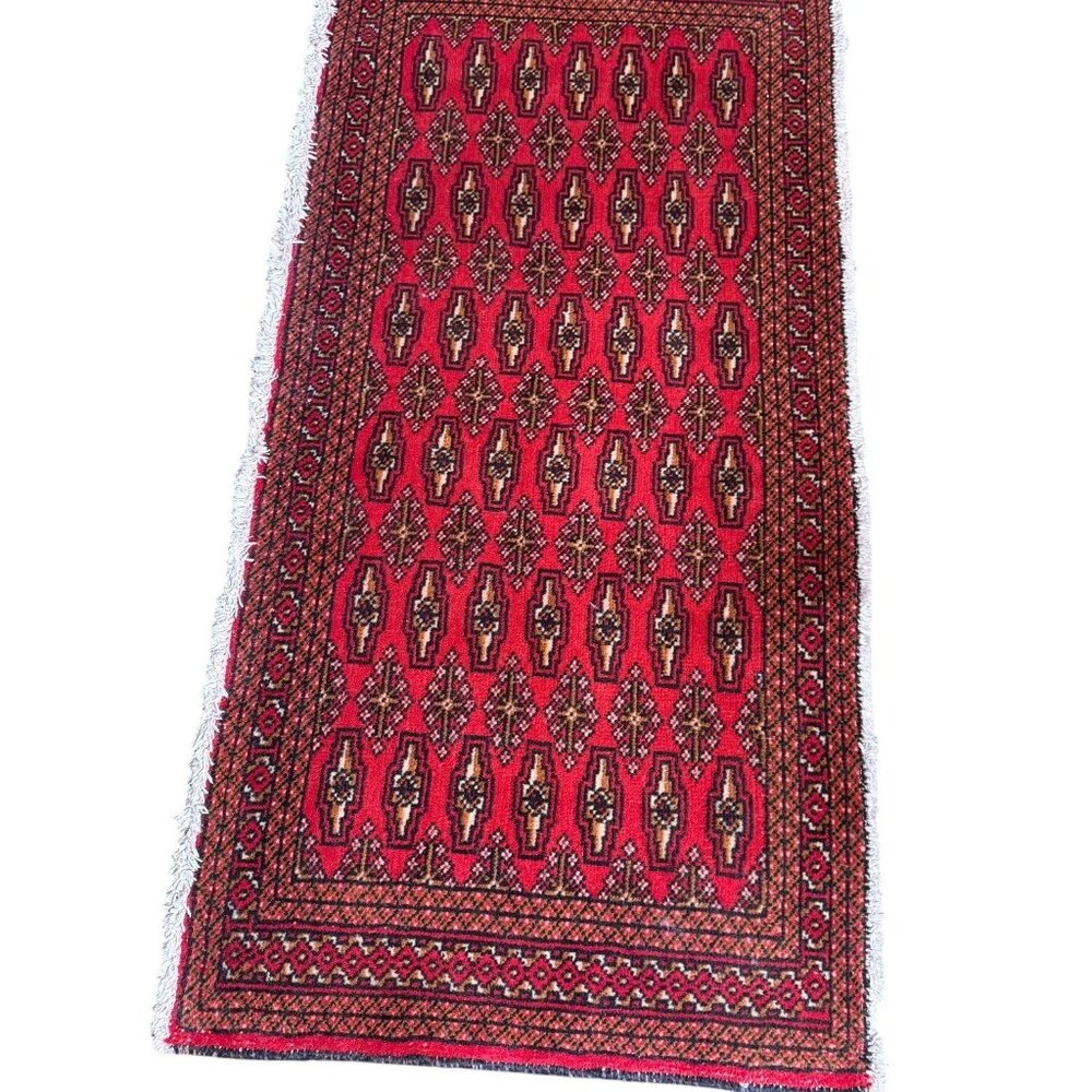 VTG Hand-Knotted All Wool Turkman-Style Oriental Sm Runner Rug Rustic Farmhouse